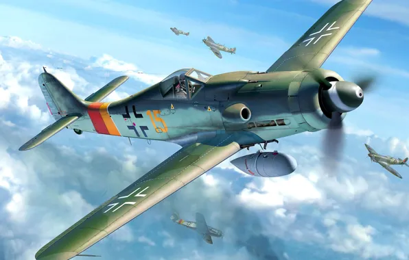 Picture Spitfire, Focke-Wulf, Luftwaffe, Shrike, FW-190D-9, piston fighter monoplane, German single-seater single