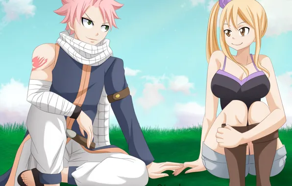 Picture anime, art, Fairy Tail, Natsu, Lucy, Fairy tail
