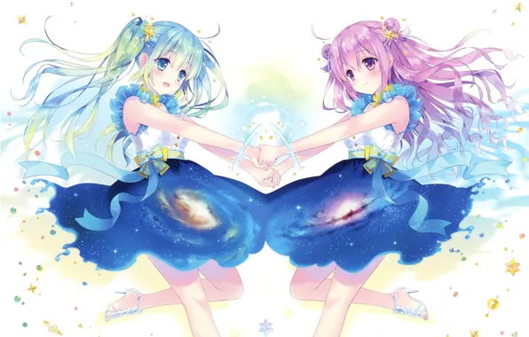 Picture White background, Girls, Galaxy
