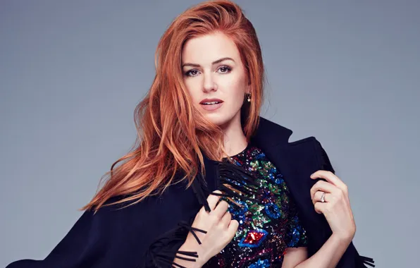 Picture background, portrait, makeup, dress, actress, hairstyle, red, beauty, coat, photoshoot, Isla Fisher, Isla Fisher, Glamour, …