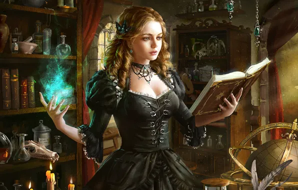 Picture sake, girl, game, magic, witch, spell, mahou, Legend Of The Cryptids, sorceres, grimoire