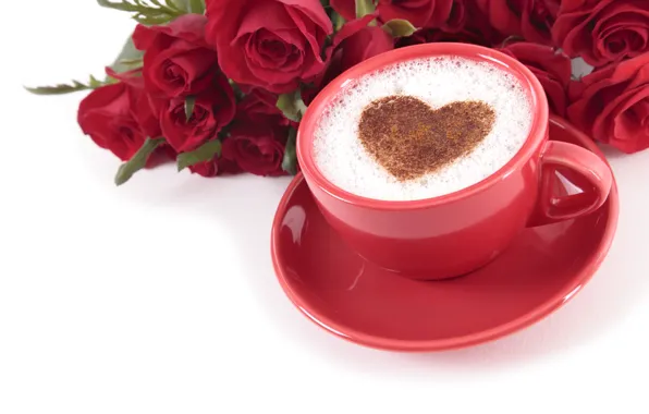 Picture holiday, heart, roses, Valentine's day, capuchino