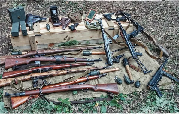 Picture weapons, guns, box, grenades, rifle, ammunition, machines
