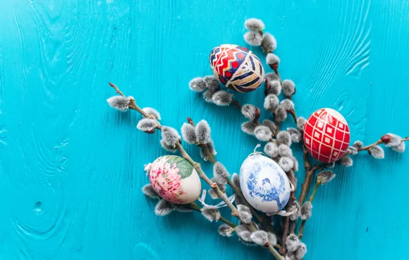 Picture branches, eggs, spring, colorful, Easter, wood, Verba, spring, Easter, eggs, decoration, Happy
