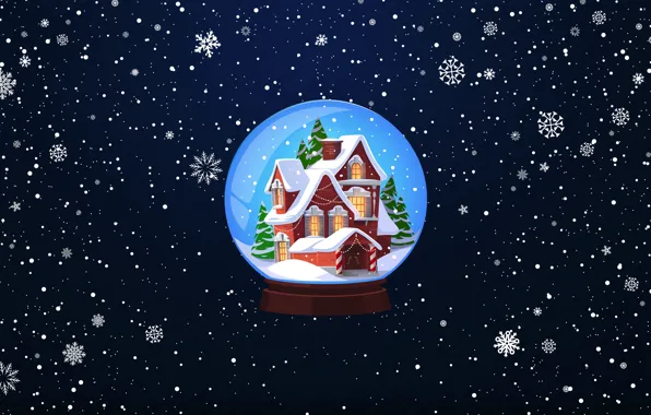 Picture Winter, Minimalism, Snow, New Year, House, Christmas, Ball, Background, Holiday, Mood, Glass globe