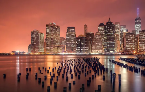 Picture City, Landscape, Manhattan, Sunrise, New-York, River