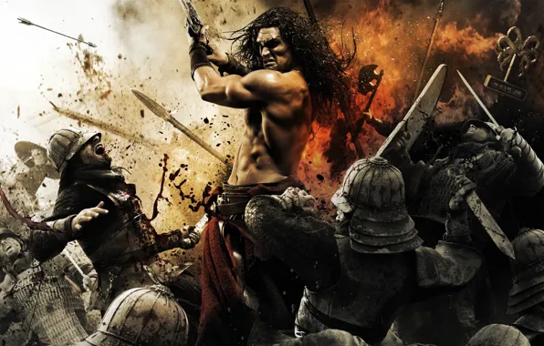 Picture cinema, sword, weapon, 2011, army, movie, ken, blade, Conan The Barbarian, film, Jason Momoa
