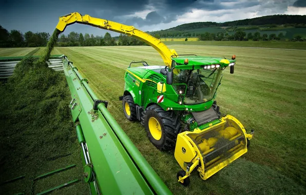 Picture field, grass, technique, tractor, John Deere 8400i