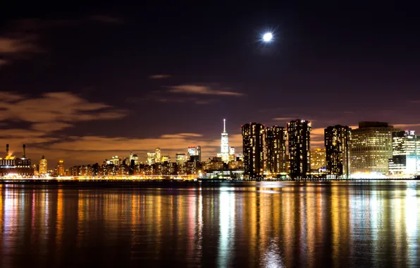 Picture night, lights, home, New York, Bay, USA