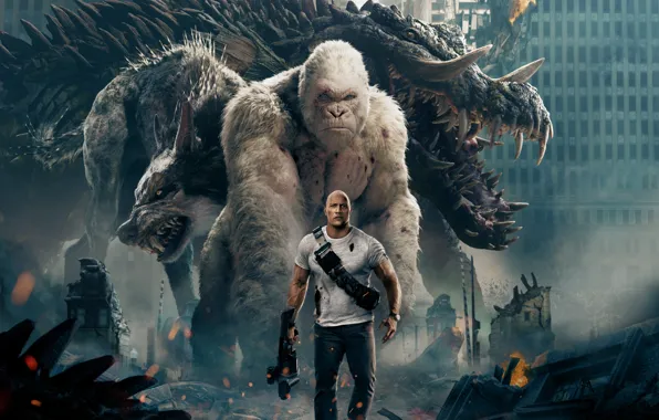 Picture City, Action, Fantasy, Fire, Flame, White, Wolf, 2018, Dwayne Johnson, EXCLUSIVE, Movie, Kate, Film, Crocodile, …