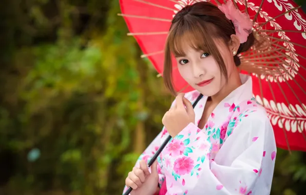 Picture look, girl, umbrella, Asian