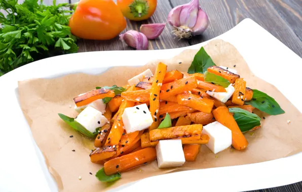 Picture pepper, carrots, salad, garlic, feta