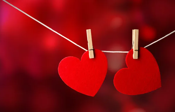 Picture background, hearts, love, garland, clothespins, Valentine's Day