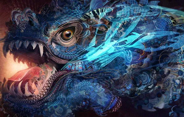 Picture colors, colorful, abstract, fantasy, texture, dragon, eye, rendering, digital art, artwork, jaws, Psychedelic