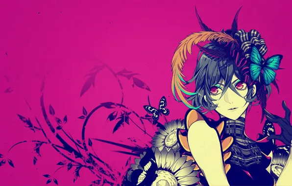 Picture background, butterfly, anime, art, guy