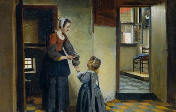 Picture interior, picture, genre, Pieter de Hooch, A woman with a Child in the Basement