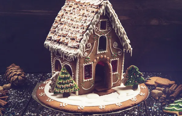 Picture tree, cookies, New year, house, cinnamon, cakes, glaze, gingerbread