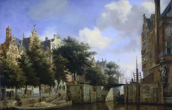 Picture oil, picture, the urban landscape, Martelaarsgracht in Amsterdam, Jan van der Heyden