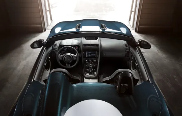 Picture light, Jaguar, garage, opening, dark green, V8, 575 HP, 5.0 L., F-Type Project 7, almost …