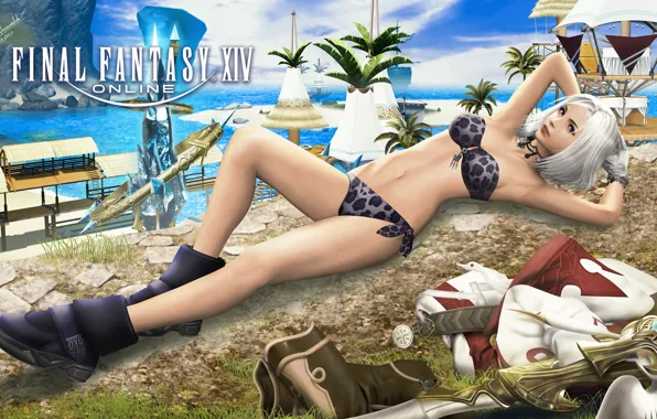 Picture beach, girl, art, final fantasy, karina, Final Fantasy XIV Online