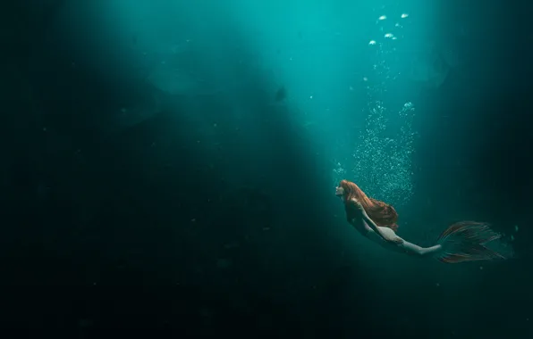 Picture sea, girl, mermaid, jellyfish, redhead