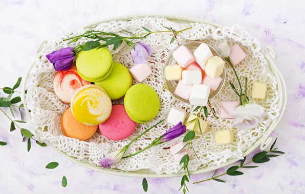 Picture flowers, colorful, dessert, pink, flowers, cakes, sweet, sweet, dessert, macaroon, french, macaron, macaroon, marshmallow, marshmallows