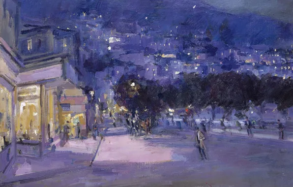 Picture night, lights, picture, the urban landscape, Konstantin Korovin, View Of Monaco