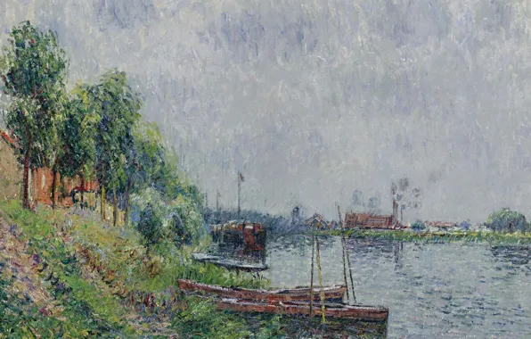 Picture landscape, river, boat, picture, Gustave Loiseau, Gustave Loiseau, riverbank. Oise