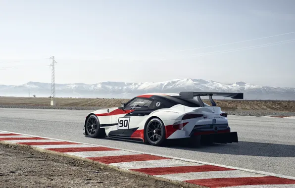 Picture the sky, asphalt, mountains, coupe, plain, Toyota, 2018, wing, GR Supra Racing Concept