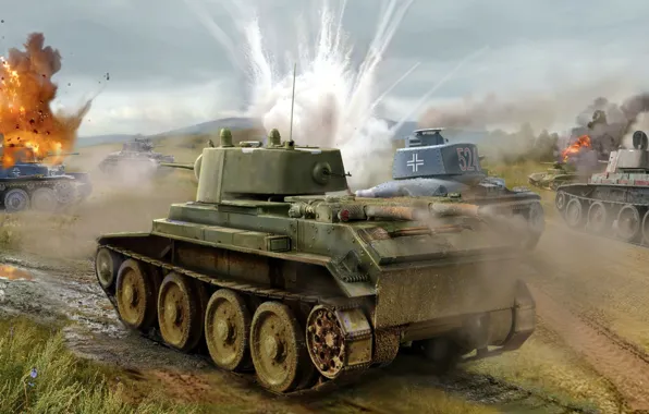 Picture the great Patriotic war, BT-7, LT vz.35, tank battle