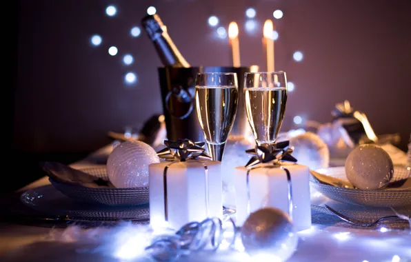 Picture Christmas, style, food, New Year, holiday, glasses, champagne, elegance, presents, dishes