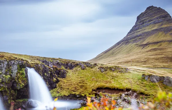 Picture mountain, waterfall, Iceland