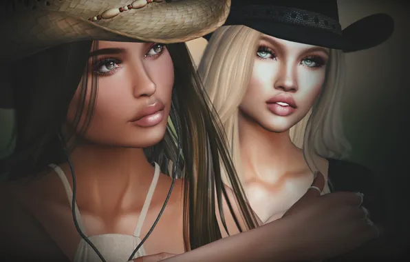 Picture background, girls, face, hats