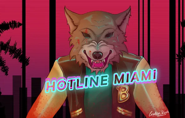 Picture The game, Wolf, Art, Miami, Wolf, Hotline Miami, Darkwave, Dennis, Retrowave, Synthwave, Hotline, Geddondusk, by …
