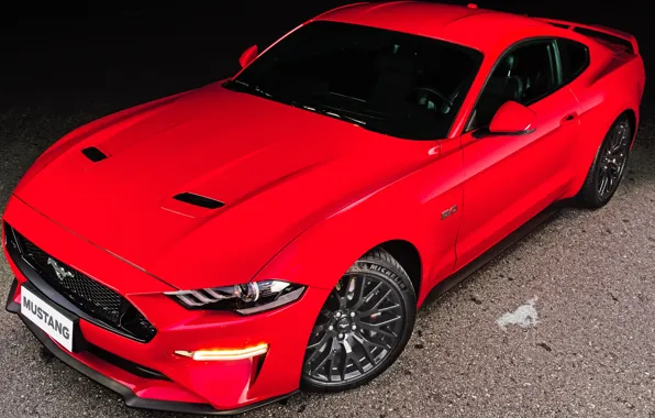Picture red, Ford, the view from the top, Fastback, 2018, Mustang GT
