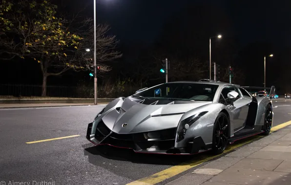 Picture Lamborghini, City, Car, Night, London, Veneno, Veneno on the road in London