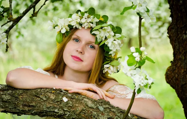Picture look, girl, hair, spring, wreath, flowers