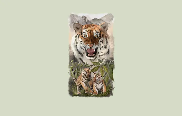 Picture nature, game, tigress, the cubs