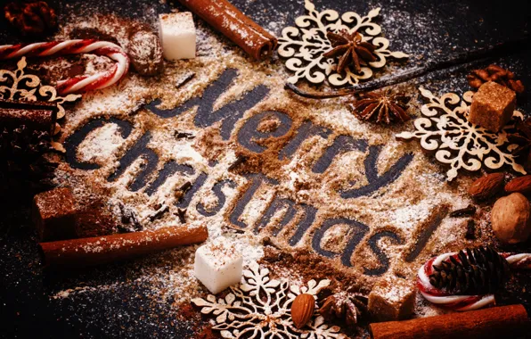 Picture decoration, New Year, Christmas, sugar, nuts, cinnamon, Christmas, wood, Merry Christmas, Xmas, cocoa, decoration