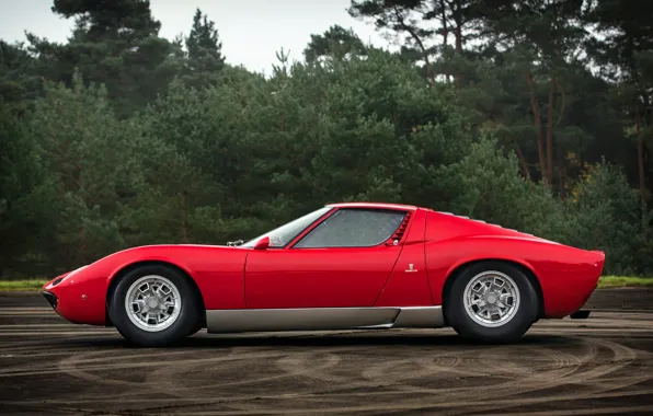 Picture Red, Auto, Lamborghini, Retro, Machine, 1969, Car, Supercar, Miura, Side view, Lamborghini Miura, Italian, P400, …