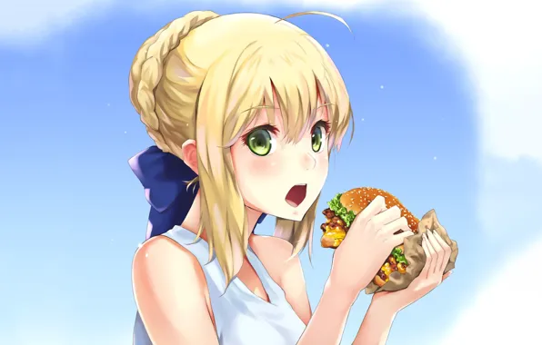Picture hamburger, the saber, Fate stay night, Fate / Stay Night