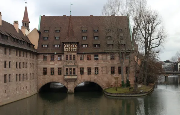 Picture bridge, river, Germany, Bayern, arch, Nuremberg, Pegnitz, the hospital of the Holy spirit
