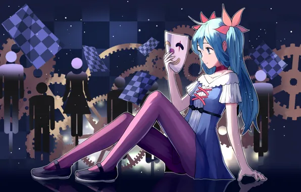 Picture girl, pose, background, hair, mask, vocaloid