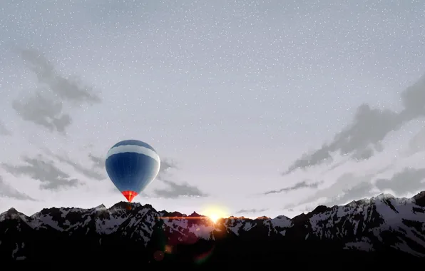 Picture mountains, balloon, dawn