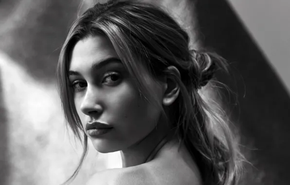 Picture Model, Eyes, Woman, Black and White, Hailey Baldwin