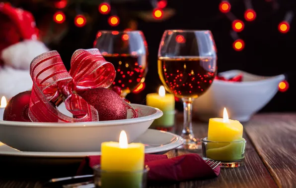 Picture wine, candles, glasses, Valentine's day, hearts, Valentines day