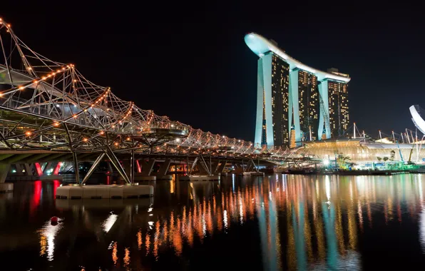Picture Night, The city, Ship, Singapore, Landscape, Skyscraper