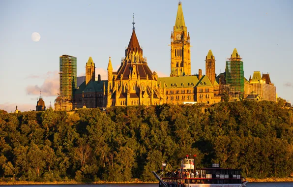 Picture landscape, river, ship, Parliament, Canada, Ottawa