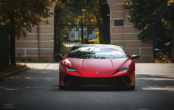 Picture Lamborghini, Front, autumn, RED, Huracan