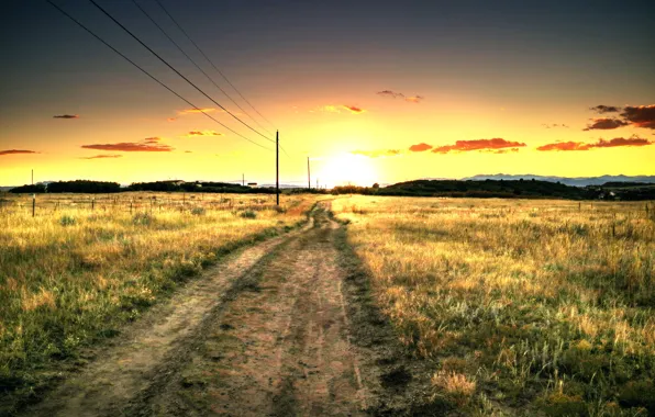 Picture road, the sun, sunset, Colorado